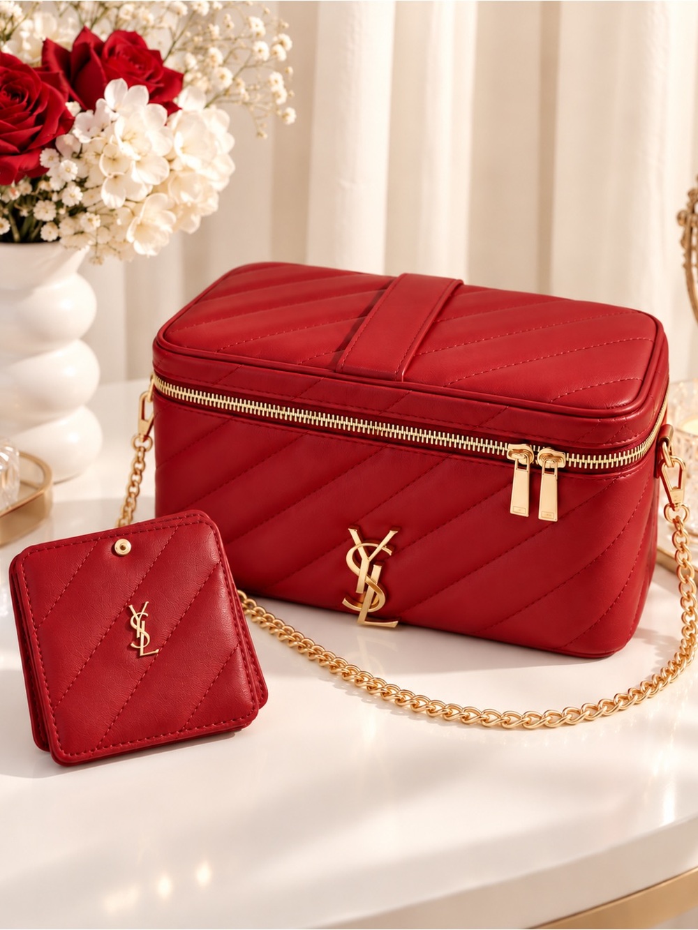 Authentic Ysl makeup bag and mirror